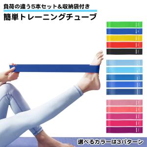5本セット エクササイズバンド トレーニング チューブ 強度 5種類 収納袋付き ストレッチ 筋トレ ゴム フットネス ハード ソフト 太もも バンド 足 腕 体幹 お尻｜standard-net