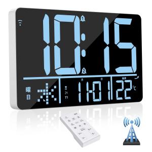 Blueekin デジタル時計 WiFi 自動時刻修正 電波 大型 13インチ 4段階調光 2組アラーム 25種音楽ベル 4段階音量調節 デジタルカレ