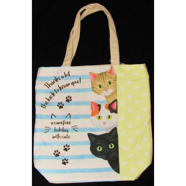 ねこ柄　トートバッグ　　L　　　　ネコ柄バッグ　　猫柄バッグ