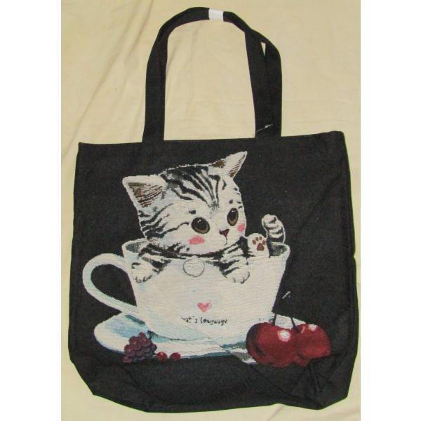 ねこ柄　ゴブラントートバッグ　　O  　　 ネコ柄バッグ　　猫柄バッグ