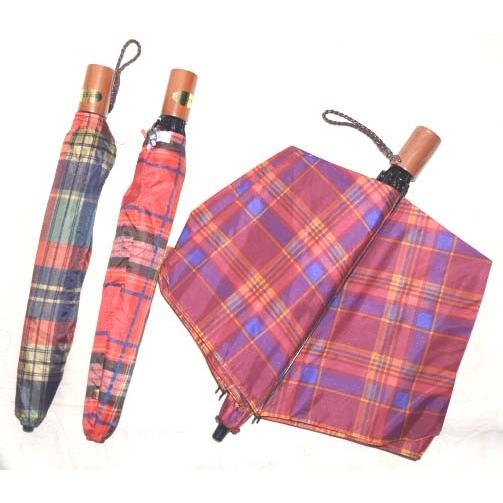 雨天用折りたたみ傘チェック柄 1本 　赤　　グリーン　　紺