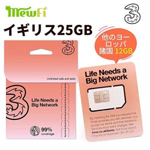 イギリスSIM Three 30日/データ12GB/通話3000分・他約60地域