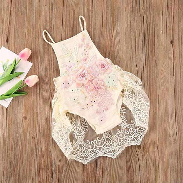 ウェディング  ベビー 赤ちゃん 女の子 レース ロンパース 花柄 ボディスーツ チュチュ カーバー...