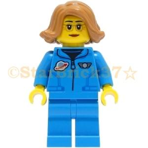 レゴ LEGO シティミニフィグ：月面探査宇宙飛行士の女性-ダークアジュールクラシックスペースジャケ...