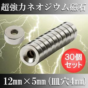 ネオジム磁石 ネオジウム磁石 30個セット 12mm×5mm 皿穴4mm ネジ穴 丸型 超強力 マグネット ボタン型 N35