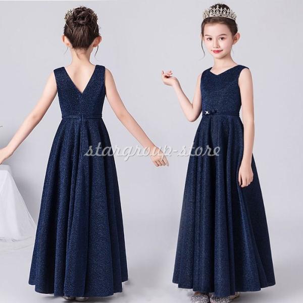 人気ドレス 子供ドレス ロングドレス ピアノ発表会 ドレス ジュニアドレス 発表会 結婚式 演奏会 ...