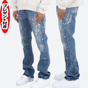 mnml ミニマル mnml ミニマル B400 FLARE DENIM ブーツカット フレア 美脚 脚長 ウォッシュ加工 デニムパンツ  M2021-D268 ブルー ヴィンテージ｜starjack