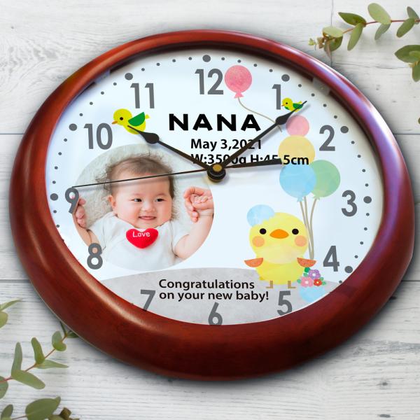 風船アニマル 35.5cm木製壁掛け時計 出産祝い 出産内祝い 赤ちゃん誕生記念