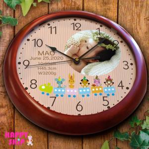 ハッピースキップ 木製枠壁掛け時計 赤ちゃんの写真を時計に印刷 出産祝い 出産内祝い オーダーメイド 時計｜starkids