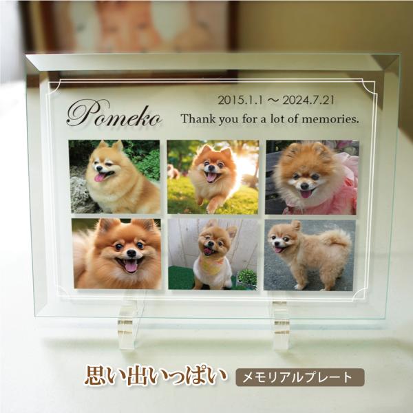 ペットメモリアル 思い出いっぱい メモリアルプレート 写真印刷6枚 ガラス 位牌 御仏前 手元供養