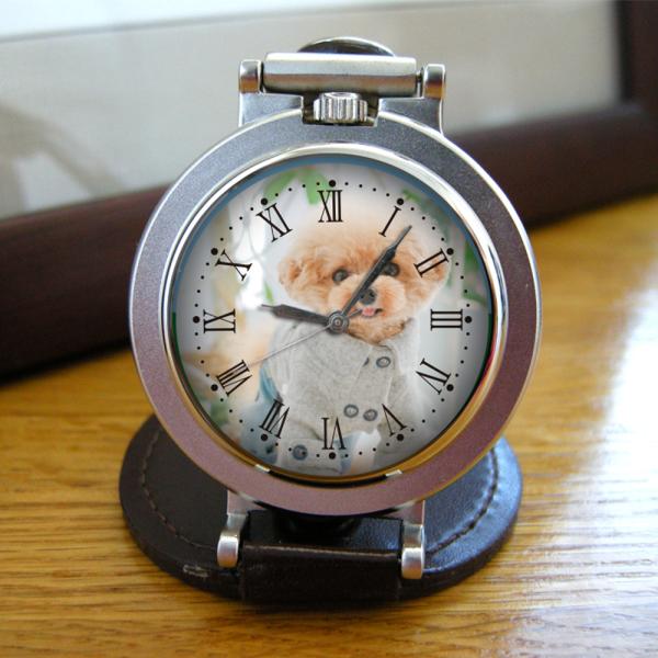 コンパクト時計 写真文字盤 スタンド式やベルト装着も出来る オーダー時計 2WAY 名入れ 誕生日 ...