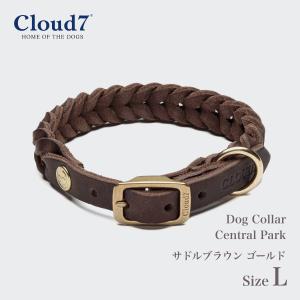 首輪 犬用 革 Cloud7 クラウド7 カラー セントラルパーク サドルブラウン ゴールド Lサイズ Dog Collar Central Park Saddle Brown Gold 海外直輸入｜starry