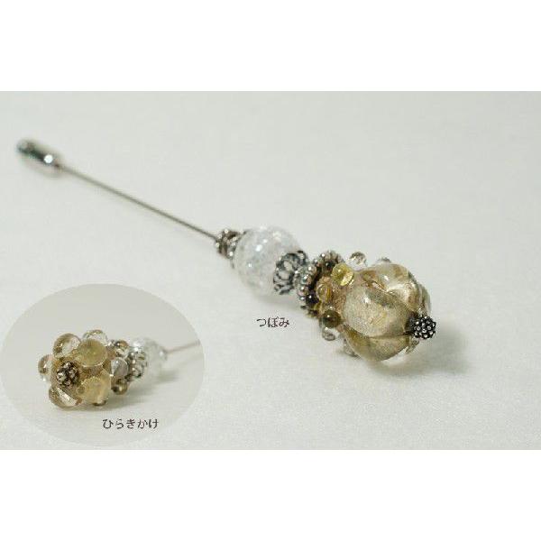 花つぼみのピン/ 銀化玉 とんぼ玉 クリスタル ビジュー