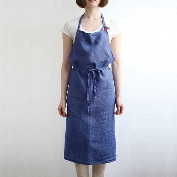 フルエプロン Lino e Lina A561 マノン プルシャンブルー リネン100% キッチン ...