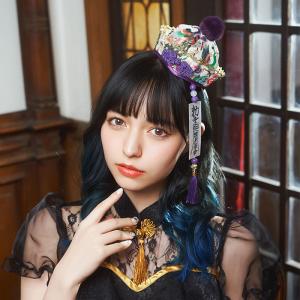 和柄キョンシー帽 紫 多屋来夢 パープル ホワ...の詳細画像3