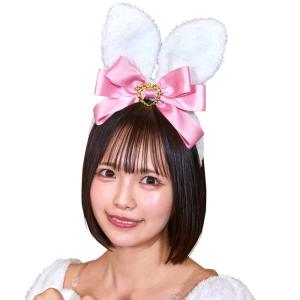 リボン うさぎカチューシャ ピンク もふもふ ホワイト 白 兎 耳 カチューシャ バニーガール ウサギ イースター 年賀状 2023 干支 お正月 コス コスプレ 仮装｜stars-y