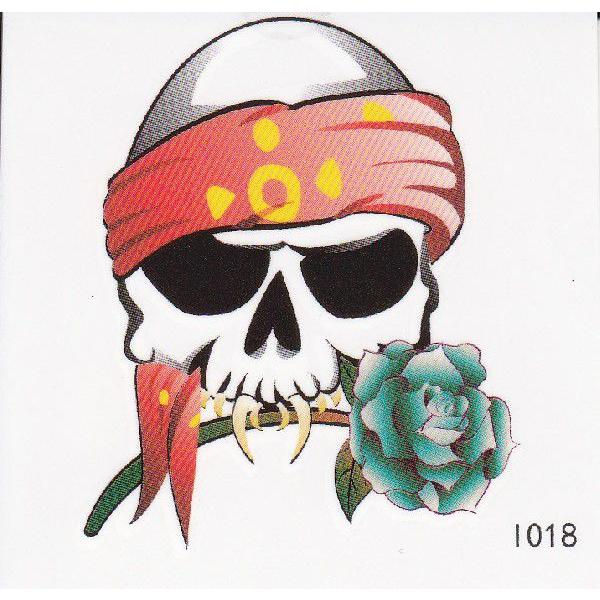タトゥーシール ドクロ・髑髏・バラ・薔薇・ローズ　6x6cm　ハロウィン　仮装 コスプレ・1018