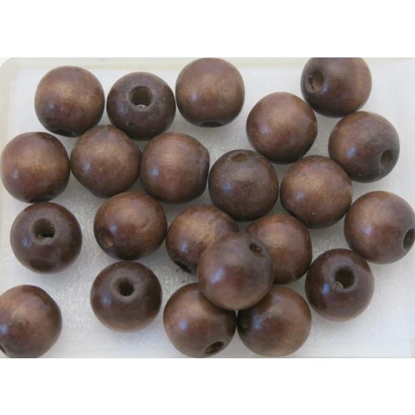 ウッドビーズ約14x15mmマル・ライトブラウン1 約15個 24-LB1