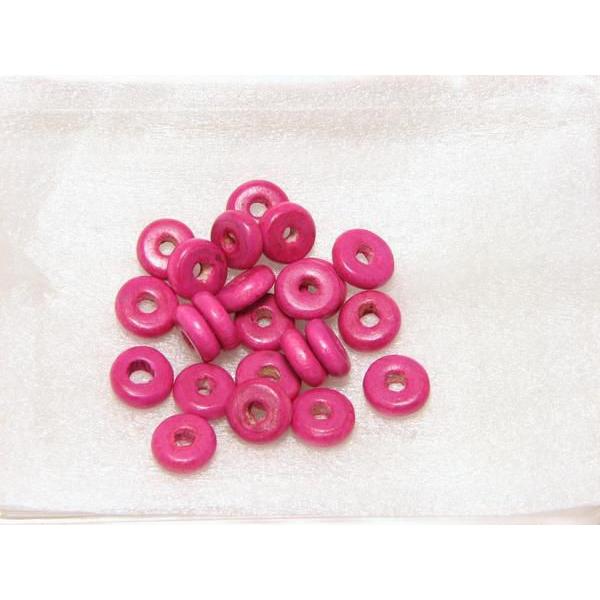 ウッドビーズ 約10x3mm 平丸玉・ピンク約50個 59R-PK(B)