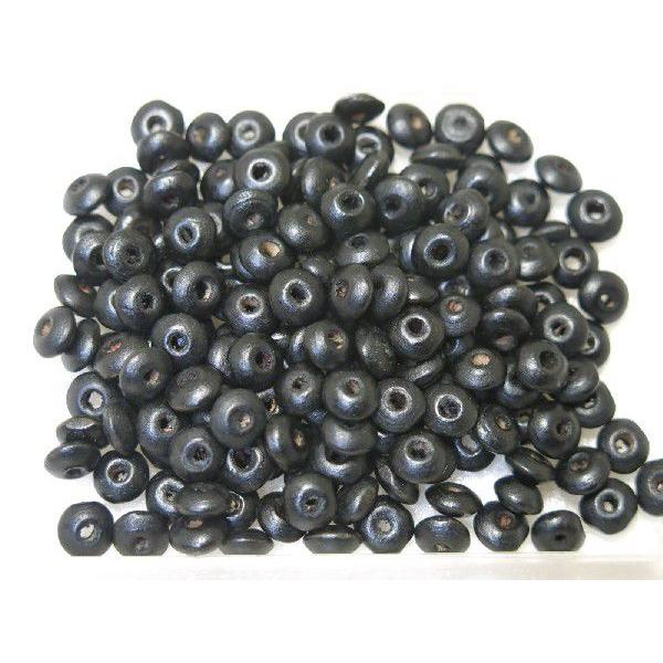 ウッドビーズ 8x4mmフラットラウンド ブラック 黒 約50個93-BK