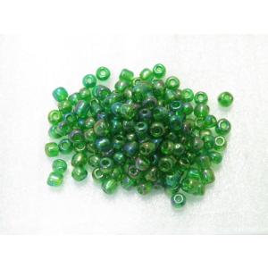 ガラスビーズ 虹色タイプ(L)　3.5x4mm　緑　グリーン　約50個