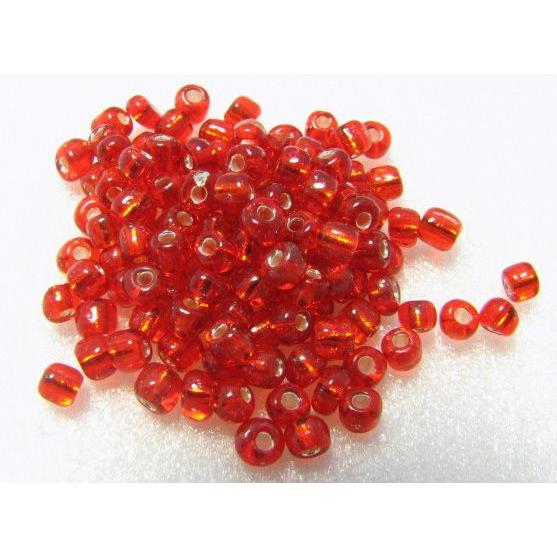 ガラスビーズ  シルバーライン(M)3x4mm レッド  約70個