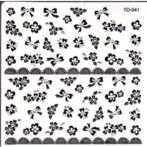 3Dネイルシール ホワイトブラック リボン レース YD-041