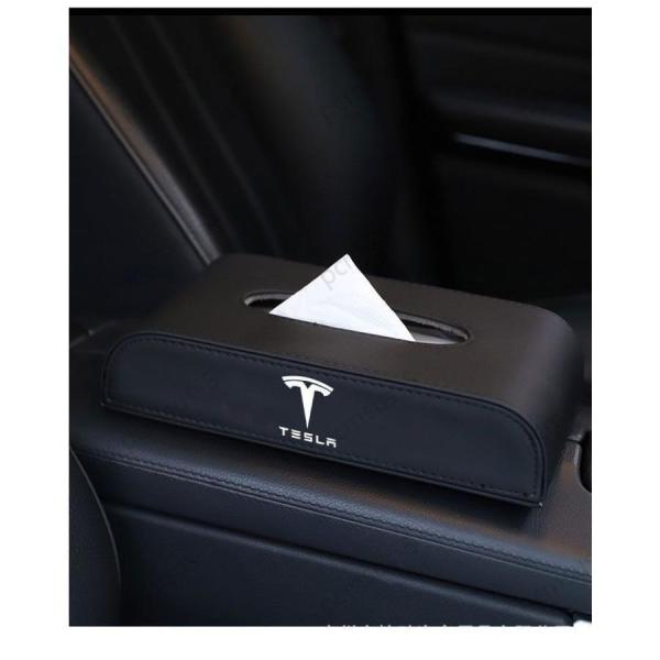 テスラ Tesla エンブレム自動車用ティッシュボックスケース 高級スエード製ティッシュBOX