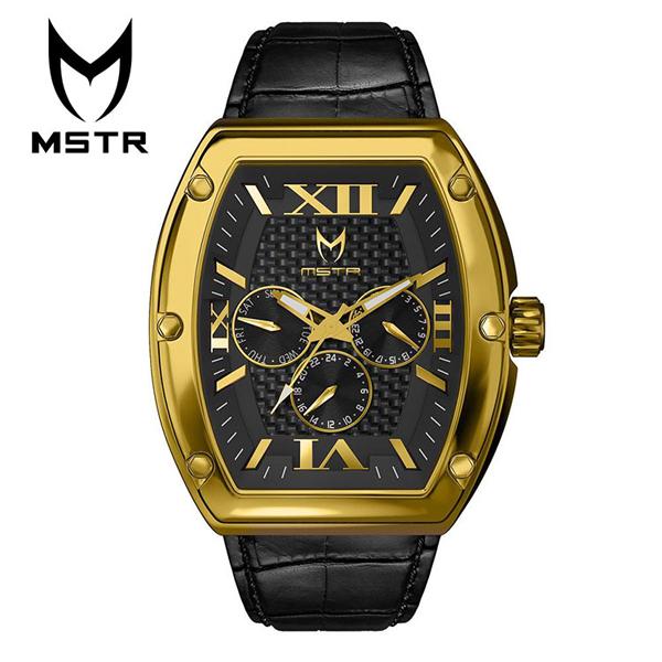 SALE / MSTR WATCHES マイスターウォッチ 腕時計 ゴールド×ブラック レザーバンド...