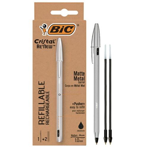 ビック Bic ボールペン クリスタルRe&apos;New 1.0 油性 黒 + 2リフィル入り BOX C...