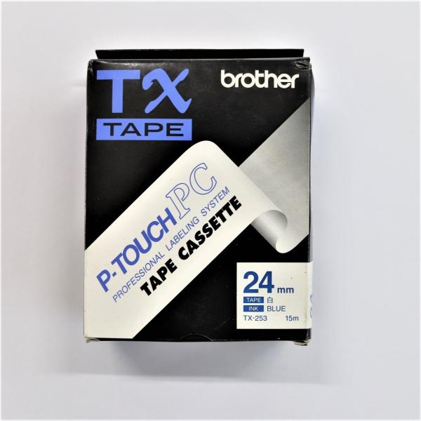 ブラザー ＰタッチPC TXテープ TX-253 ２４ミリ 白テープ/青文字