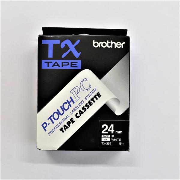 ブラザー ＰタッチPC TXテープ TX-355 ２４ミリ 黒テープ/白文字