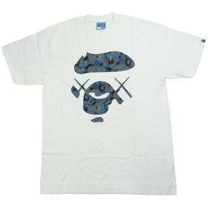 ア ベイシング エイプ A BATHING APE ×KAWS カウズ クラウドサル迷彩柄サル顔Tシャツ 白 Size【L】 【新古品・未使用品】｜stay246