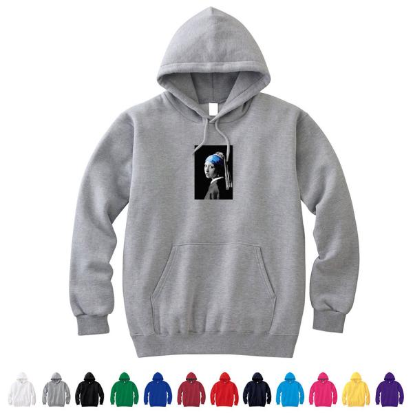 【スモールアートパーカー】フェルメール パーカー 真珠の耳飾りの少女 モノクロブルー ライフ イズ ...