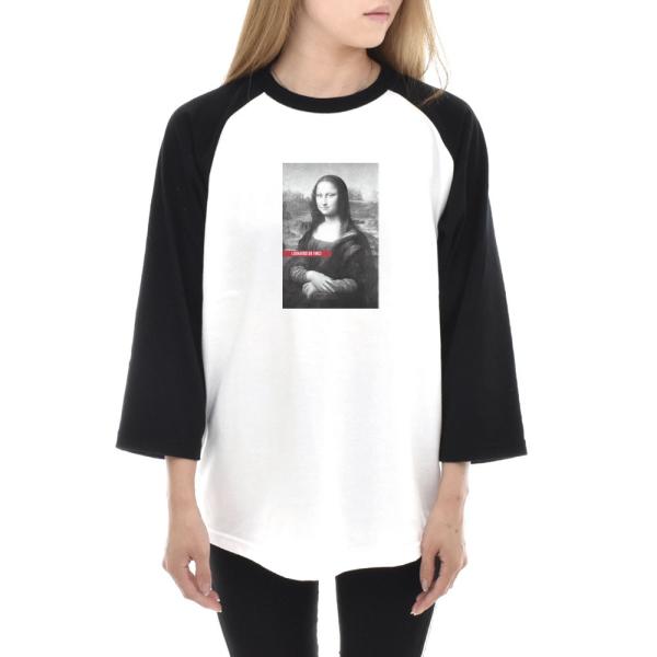 モナリザ Tシャツ モノクロ レオナルドダヴィンチ ライフ イズ アート 7分袖 ラグランスリーブ ...