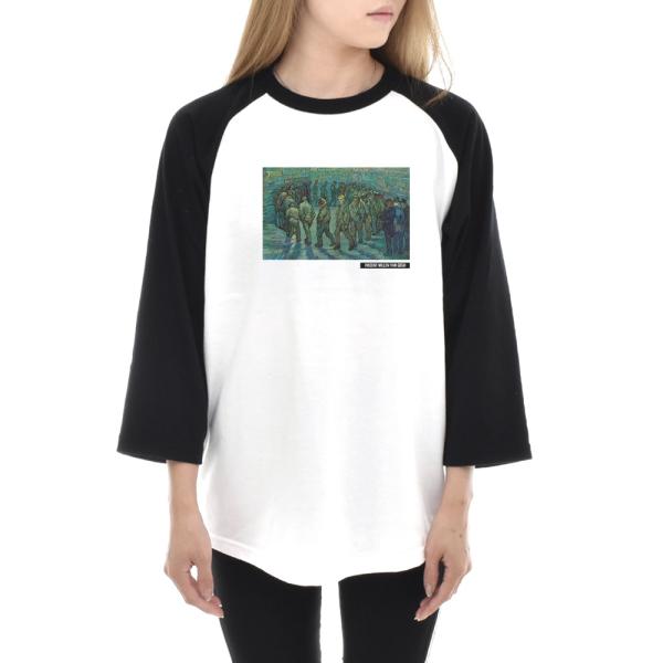 ゴッホ Tシャツ 刑務所の中庭 フィンセント ファン ライフ イズ アート 7分袖 ラグラン ベース...