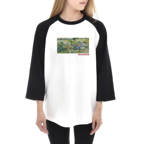 ゴッホ Tシャツ 丘沿いのわらぶき屋根の家々 フィンセント ライフ イズ アート 7分袖 ラグラン ...