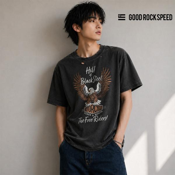 ヴィンテージ加工 Tシャツ ブラック スティール ディストレスト BLACKSTEEL Distre...