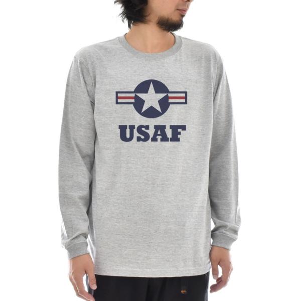 USAF マーク ラウンデル ロゴ Tシャツ 長袖Tシャツ ロンT ロングスリーブ メンズ レディー...