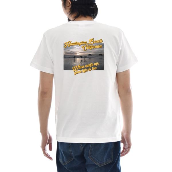 フォトTシャツ Tシャツ ハンティントン ビーチ ジャスト 半袖Tシャツ バックプリント 海 波 写...