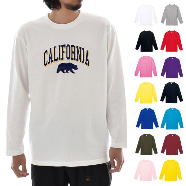 カレッジロゴ Tシャツ カリフォルニア ベアー グリズリー 熊長袖Tシャツ ロンT ロングスリーブ ...