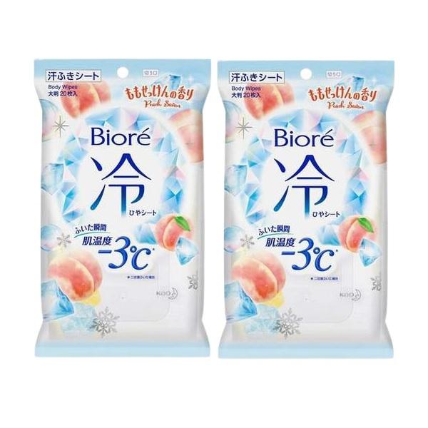 2個セット ビオレ 冷シート もも石鹸の香り 20枚入 ×2個セット 汗拭きシート 大判シート デオ...