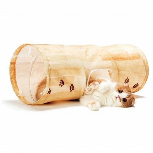 猫壱 キャットトンネルスパイラル 木目柄  猫用 おもちゃ 玩具