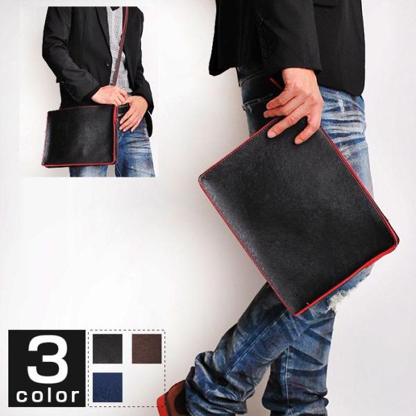 クラッチバッグ ショルダー付きPUレザーパイピングクラッチバック ショルダー