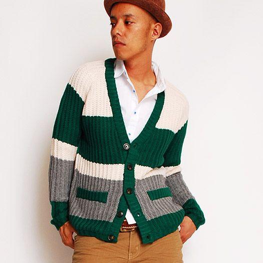 カーディガン ランダムワイドボーダーニットカーディガン