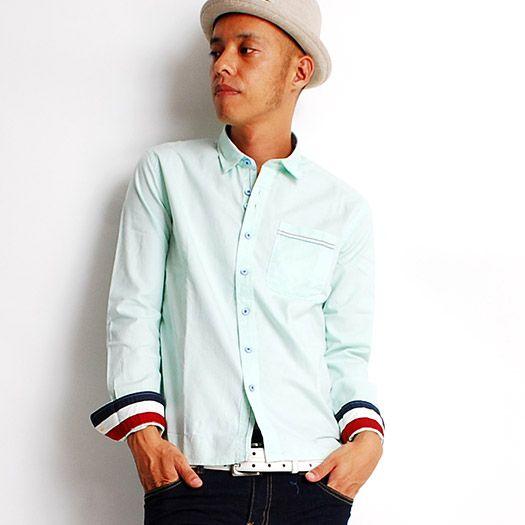 長袖シャツ オックスシャツ 袖裏トリコロール切り替えOXシャツ