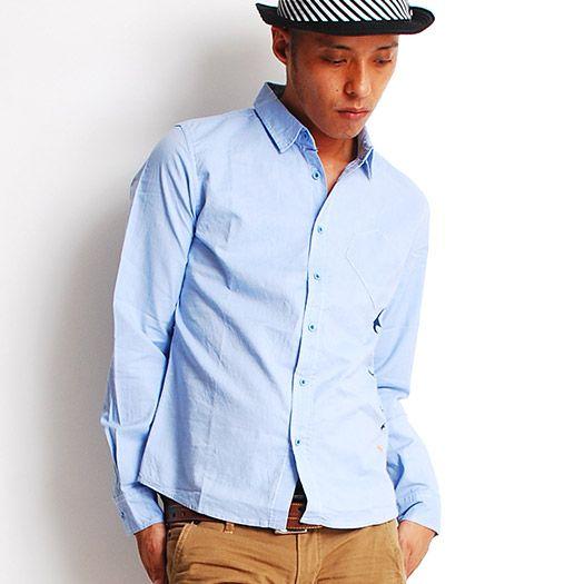 長袖シャツ スター刺繍オックスシャツ