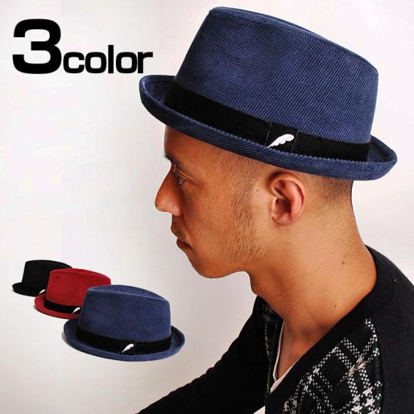 HAT ハット ミニコーデュロイフェザー刺繍マニッシュハット 帽子 中折れ
