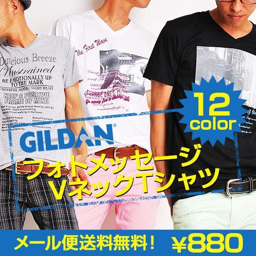 VネックTee Tシャツ フォトメッセージ半袖Tシャツ