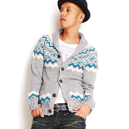 カーディガン ジャガードノルディック柄カウチンニットカーディガン